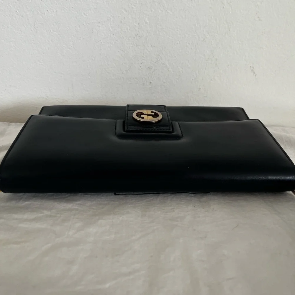 Rare Vintage Gucci Shoulder Clutch Bag Black Leather 1970s